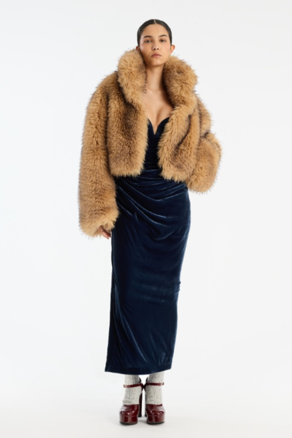 Faux Fur Crop Jacket - Nougat - Rotate