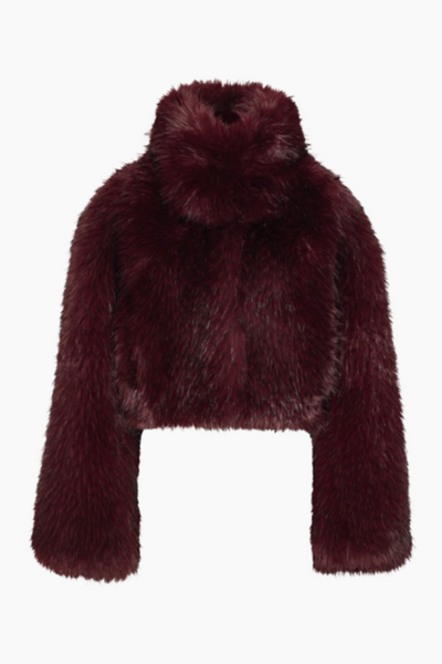Faux Fur Crop Jacket - Zinfandel - Rotate