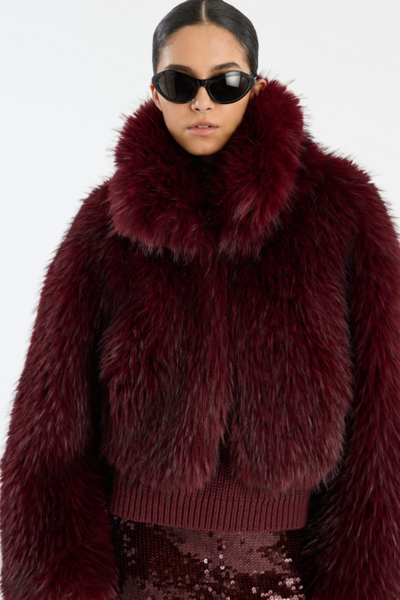 Faux Fur Crop Jacket - Zinfandel - Rotate