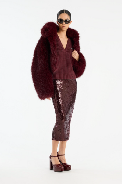 Faux Fur Crop Jacket - Zinfandel - Rotate