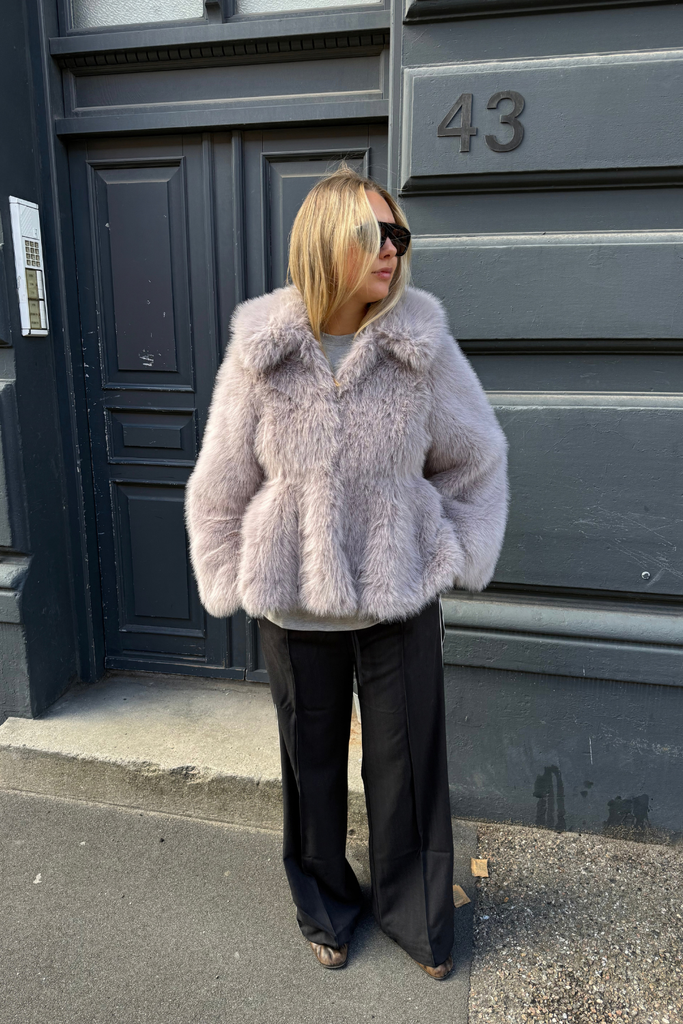 Faux Fur Flared Jacket - Light Gray - Rotate