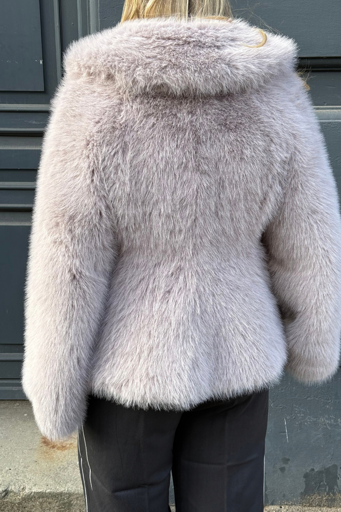 Faux Fur Flared Jacket - Light Gray - Rotate