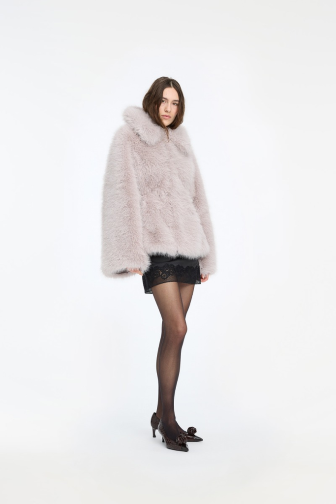 Faux Fur Flared Jacket - Lysegrå - ROTATE