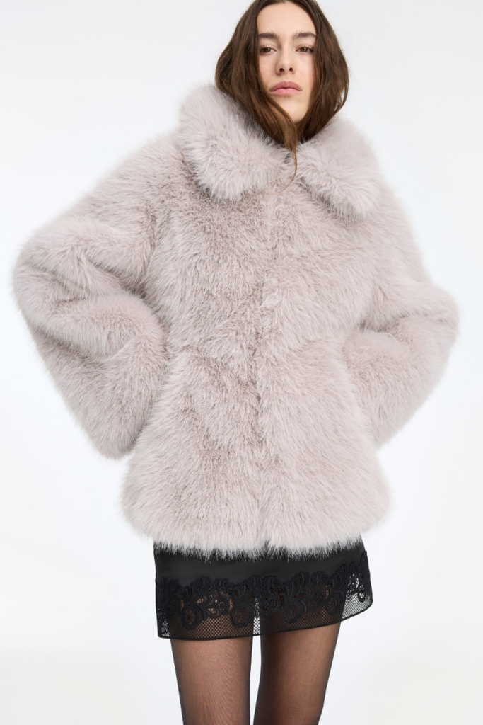 Faux Fur Flared Jacket - Lysegrå - ROTATE