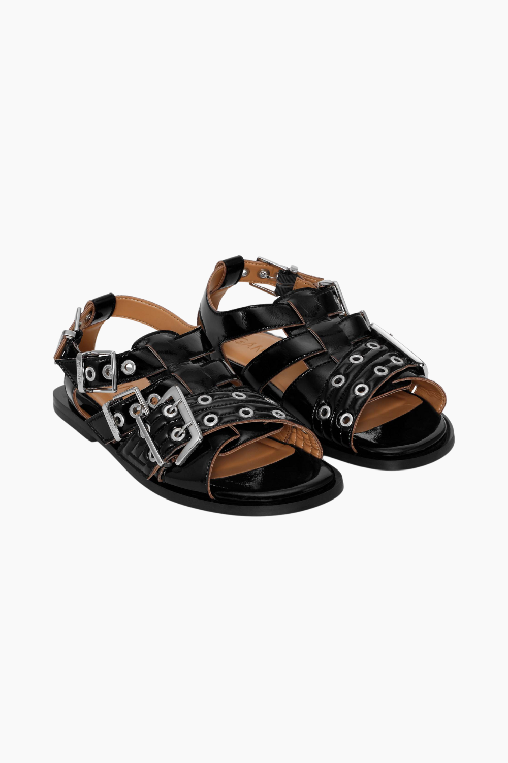 Feminine Buckle Flat Strap Sandal Naplack S2934 - Black - GANNI-1