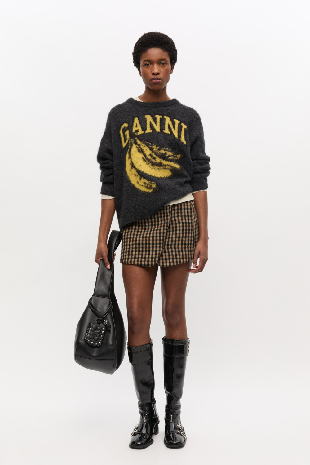 Fine Brushed Alpaca Banana Oversized O-neck K2516 - Phantom - GANNI