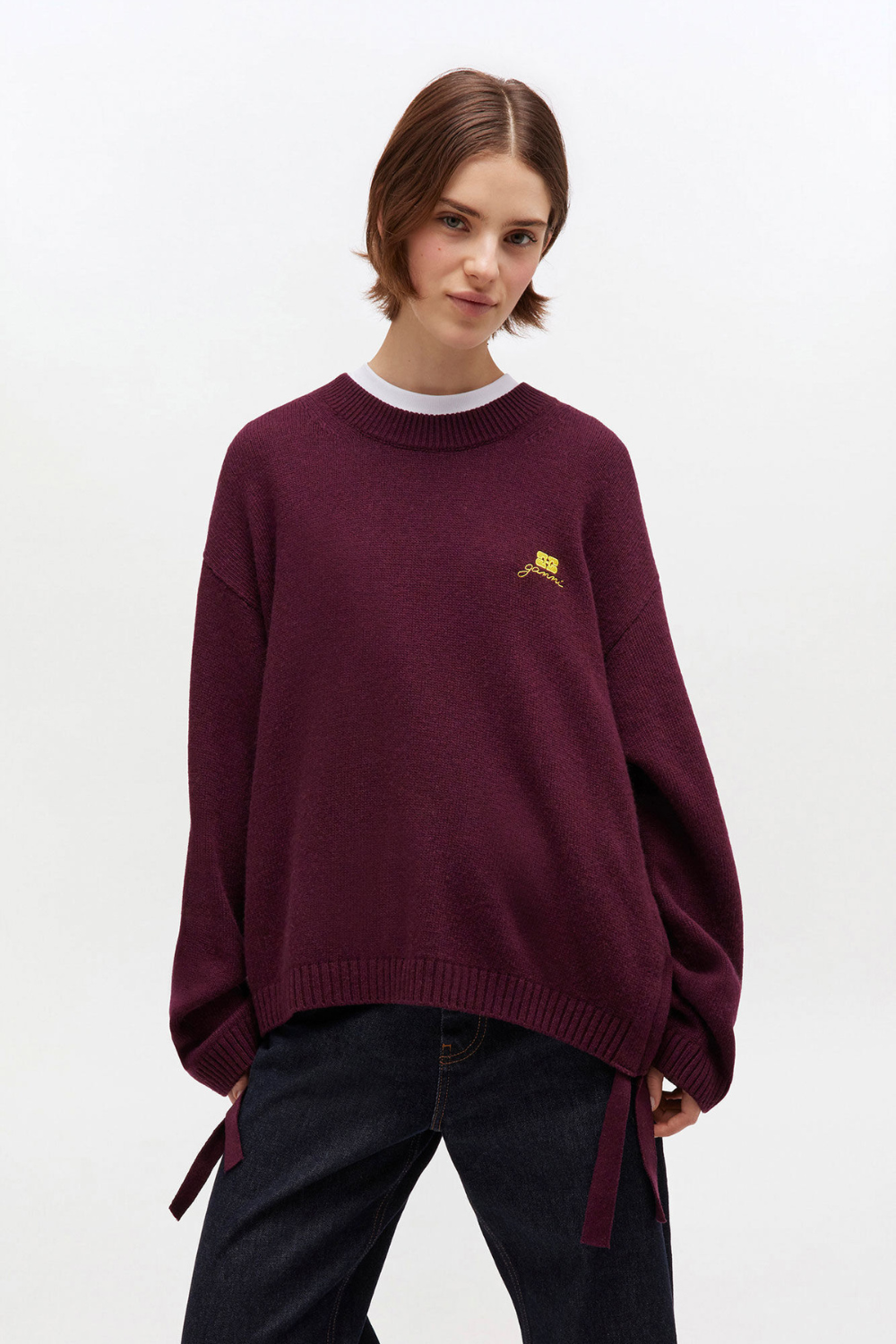 Future Wool Mix Oversized O-neck K2631 - Burgundy - GANNI