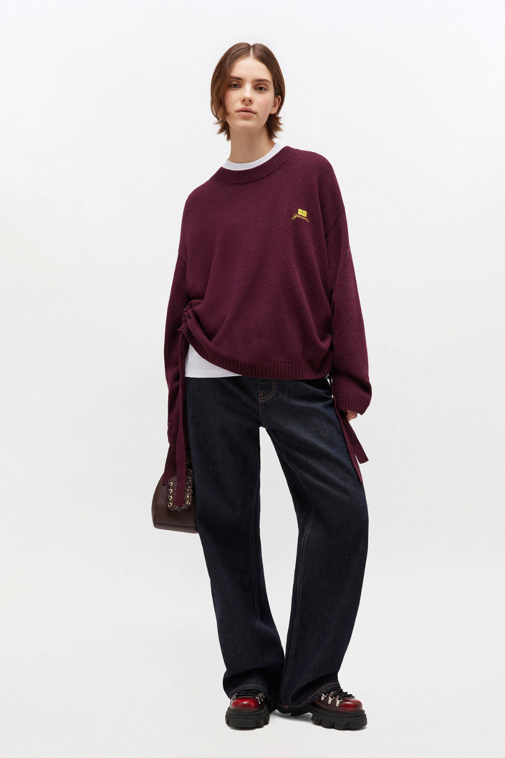 Future Wool Mix Oversized O-neck K2631 - Burgundy - GANNI