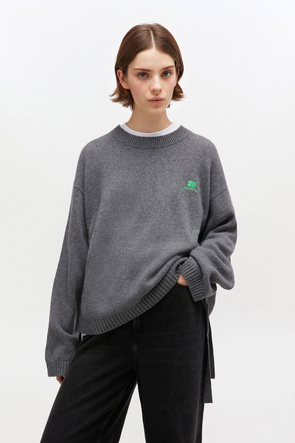 Future Wool Mix Oversized O-neck K2632 - Charcoal Grey - GANNI