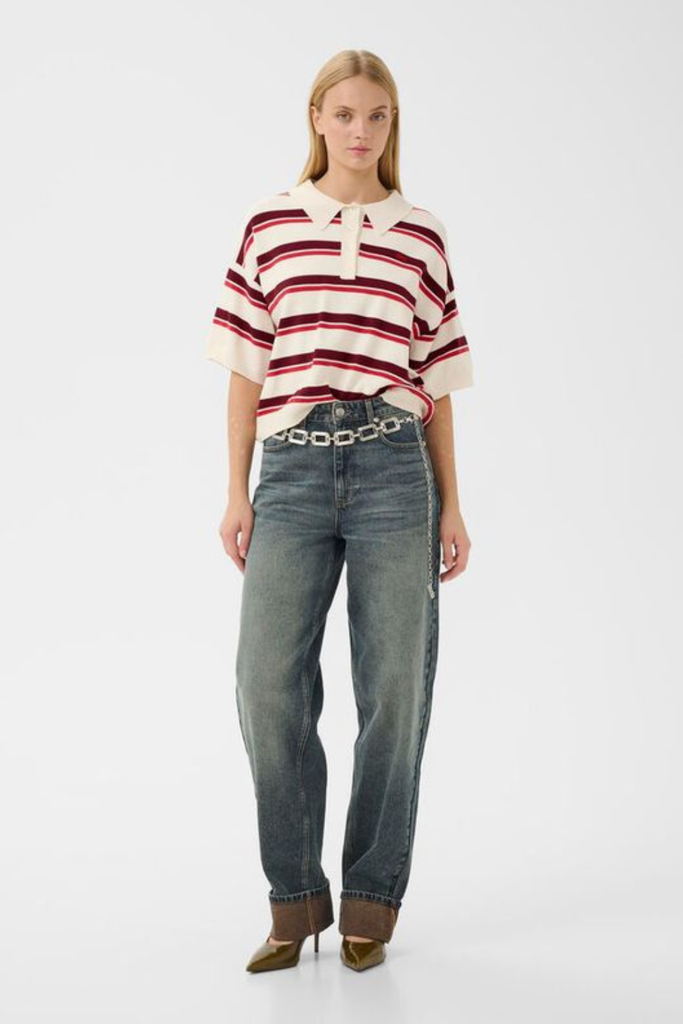 GZTaia ss Polo Pullover - Egret/Cabernet/Poinsettia - Gestuz