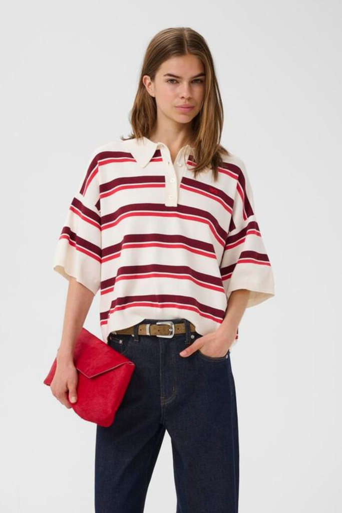 GZTaia ss Polo Pullover - Egret/Cabernet/Poinsettia - Gestuz