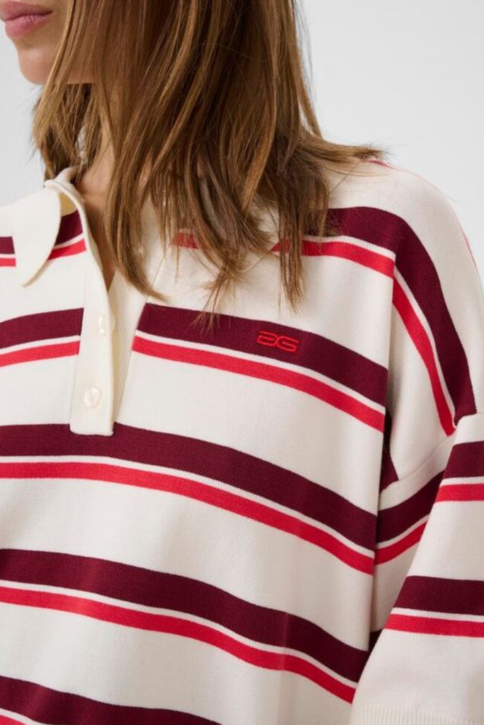 GZTaia ss Polo Pullover - Egret/Cabernet/Poinsettia - Gestuz