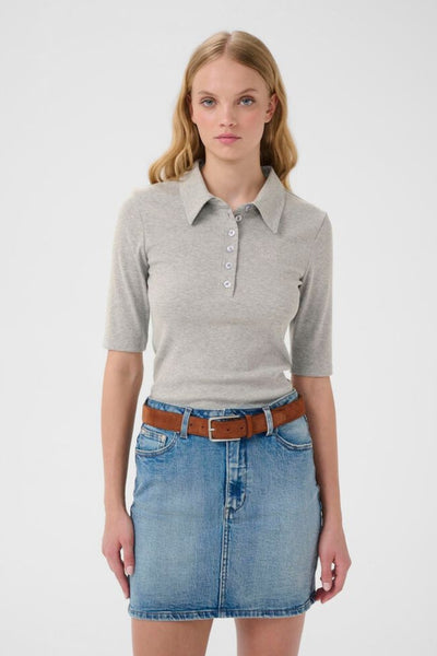 GZdrew Polo Mel Top - Grey Melange - Gestuz