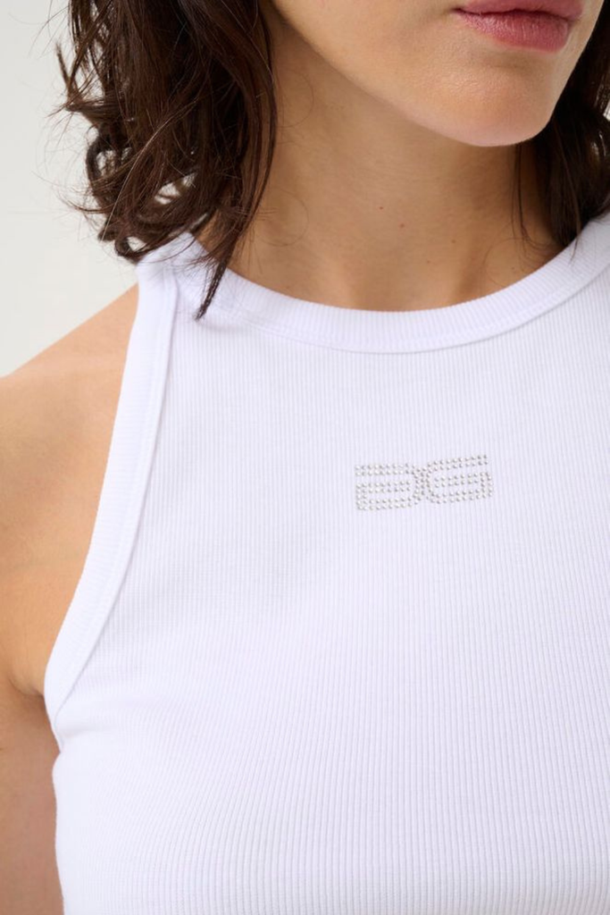 GZdrew Rhinestone Logo Tank - Bright White - Gestuz