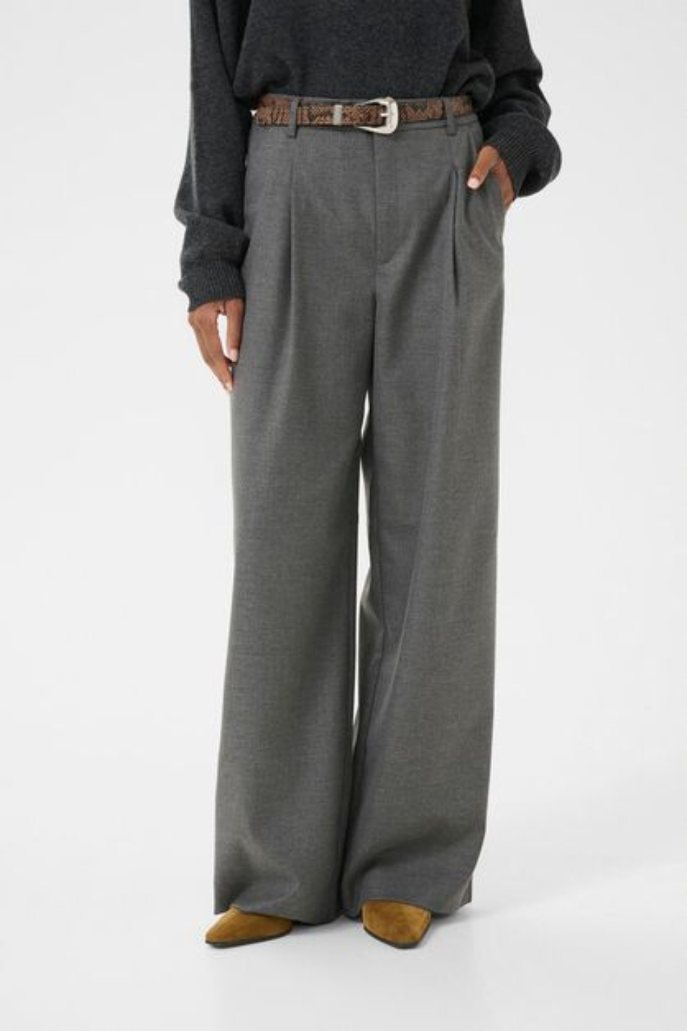 GZpaula MW Wide Pants - Dark Grey Melange - Gestuz