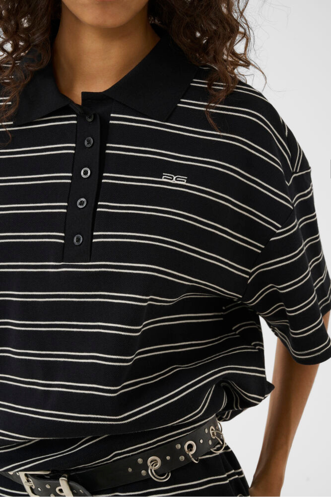 GZpilova Polo Tee - Black White Striped - Gestuz