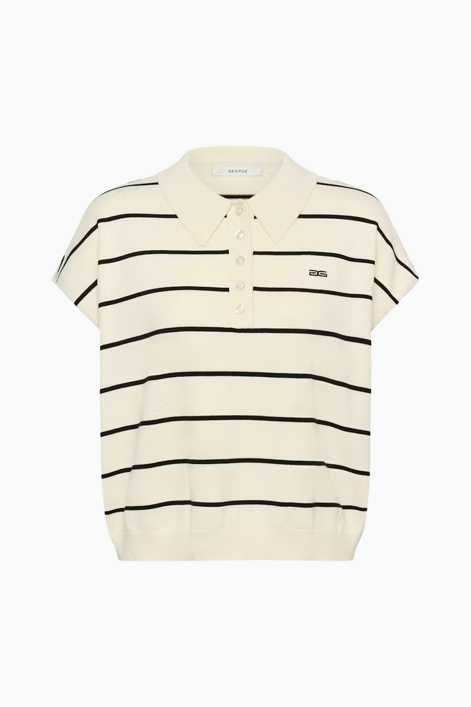 GZsaia SS Polo Pullover - Egret/Black Striped - Gestuz