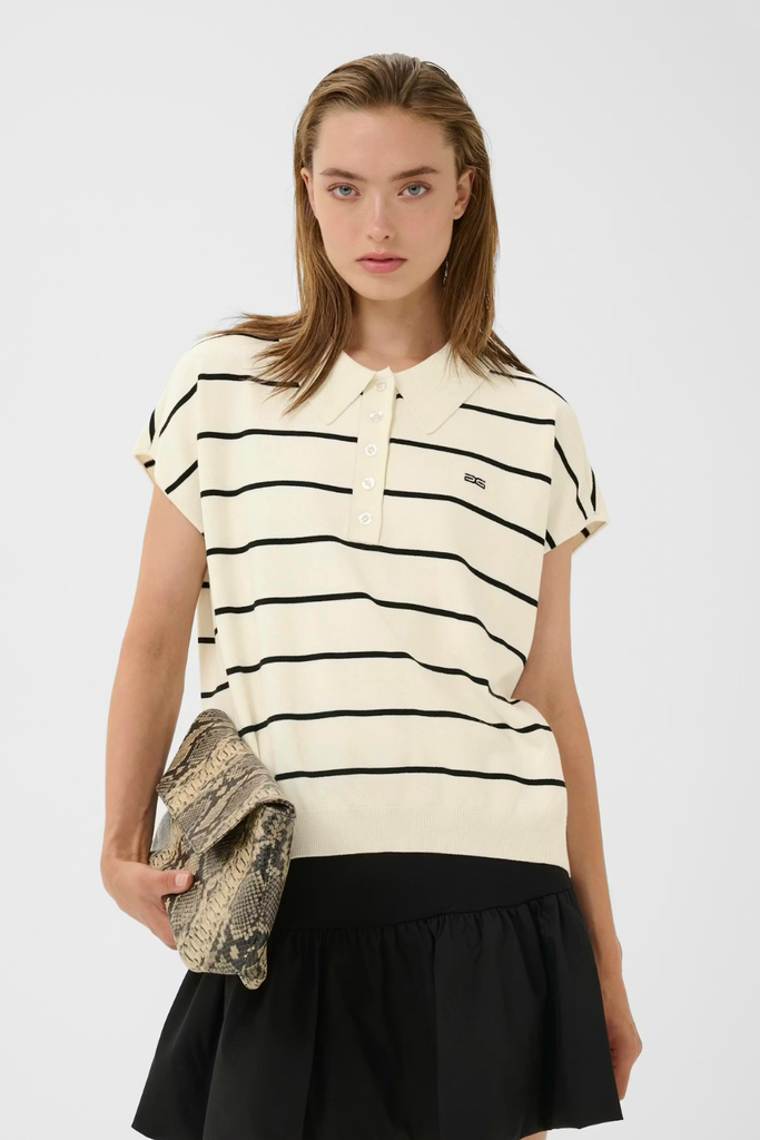 GZsaia SS Polo Pullover - Egret/Black Striped - Gestuz