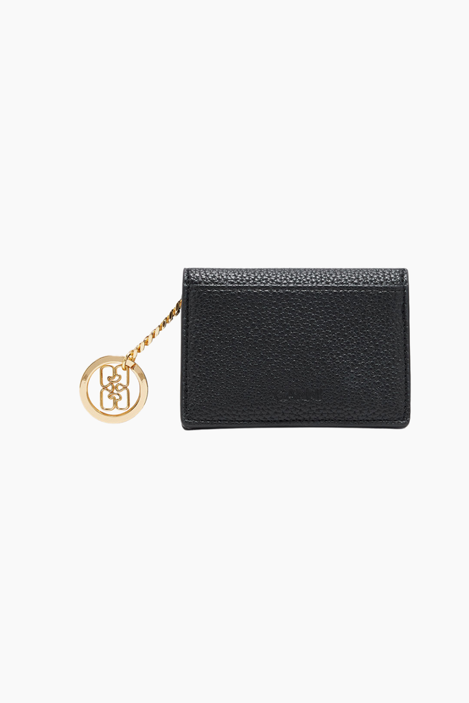 Ganni Bou Card Holder With Flap Grained A7304 - Black - GANNI