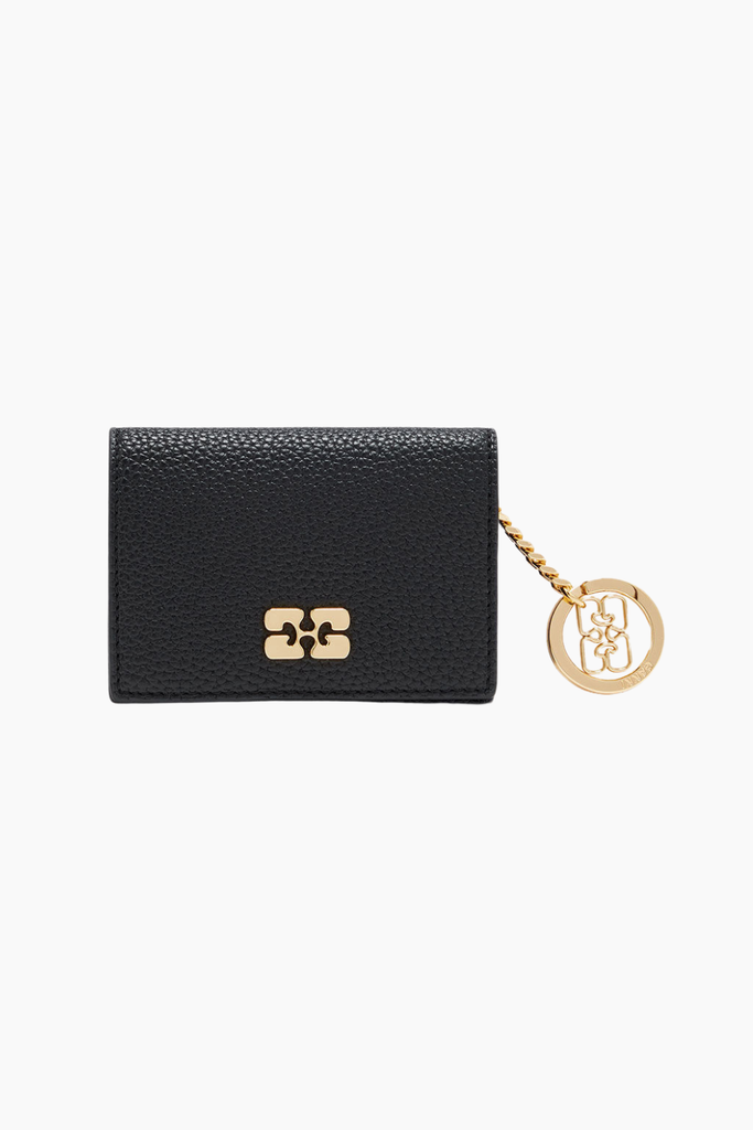 Ganni Bou Card Holder With Flap Grained A7304 - Black - GANNI