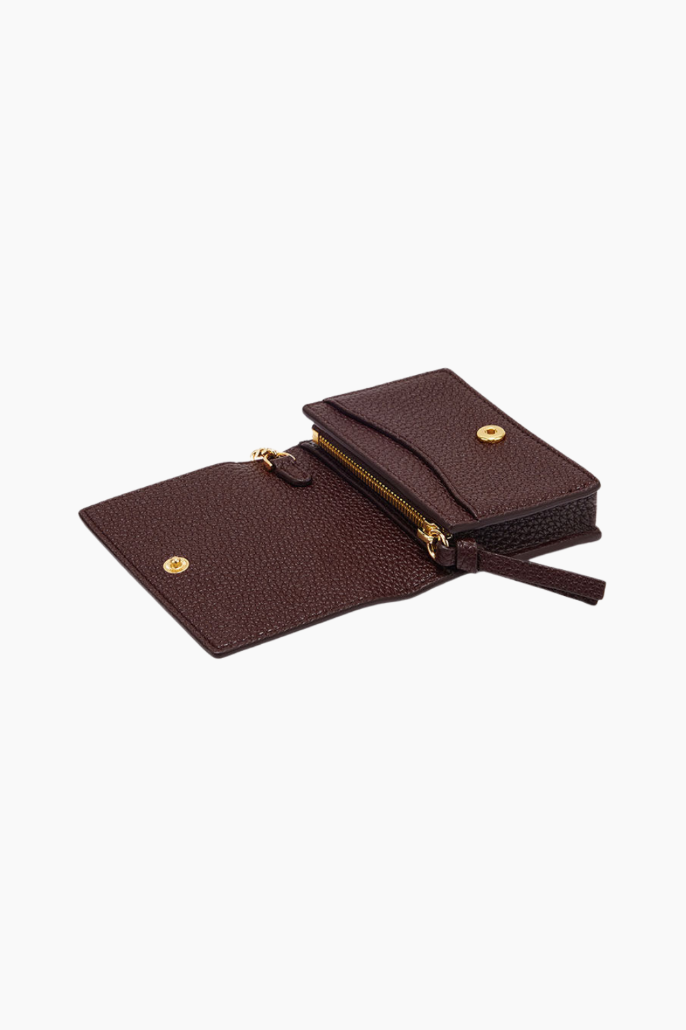 Ganni Card Holder With Flap Grained A7279 - Chicory Coffee - GANNI-1
