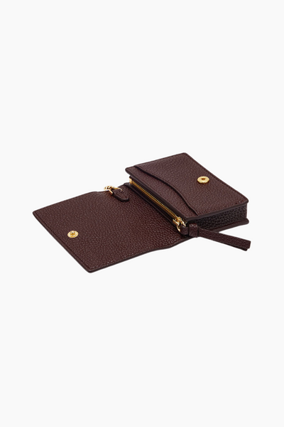Ganni Card Holder With Flap Grained A7279 - Chicory Coffee - GANNI-1