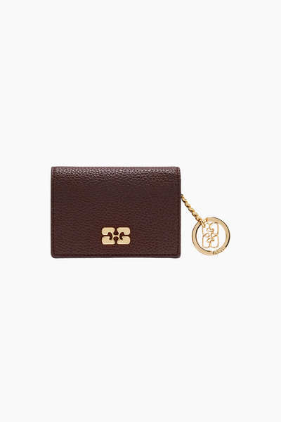 Ganni Card Holder With Flap Grained A7279 - Chicory Coffee - GANNI