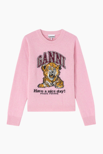 Graphic Wool Sweater A1070047 - Chalk Pink - GANNI