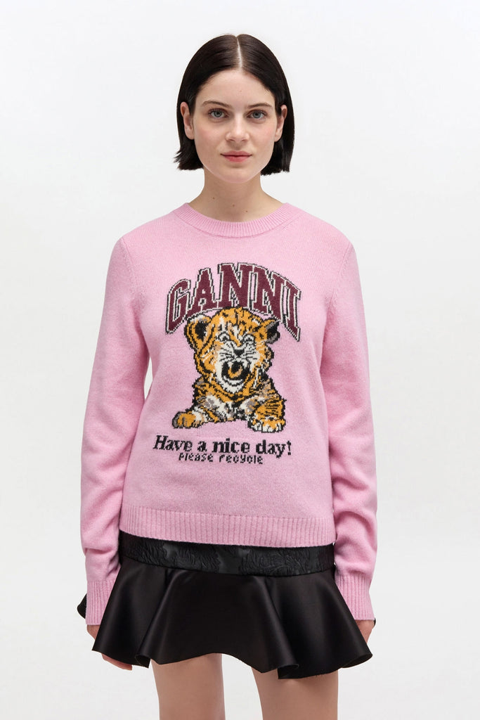 Graphic Wool Sweater A1070047 - Chalk Pink - GANNI