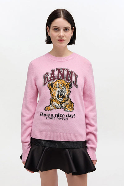 Graphic Wool Sweater A1070047 - Chalk Pink - GANNI