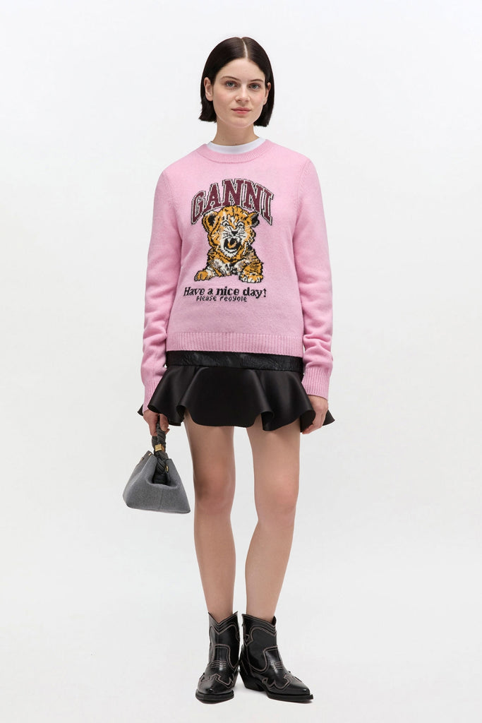 Graphic Wool Sweater A1070047 - Chalk Pink - GANNI