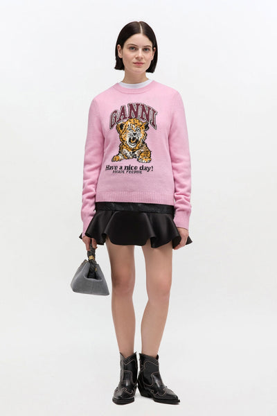 Graphic Wool Sweater A1070047 - Chalk Pink - GANNI