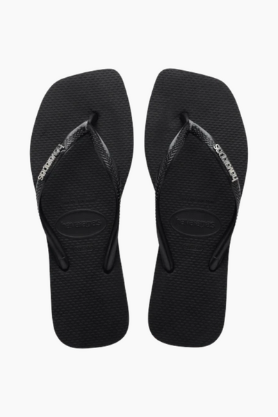 Havaianas Square Logo Metallic Flip Flops - Black/Silver - Havaianas