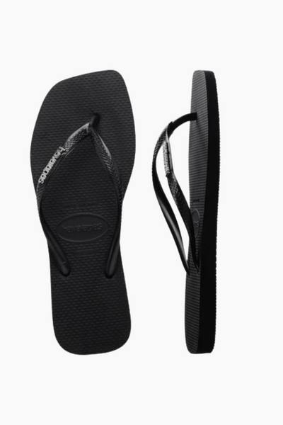 Havaianas Square Logo Metallic Flip Flops - Black/Silver - Havaianas