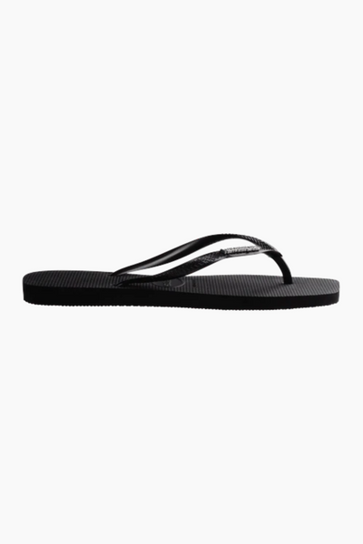 Havaianas Square Logo Metallic Flip Flops - Black/Silver - Havaianas