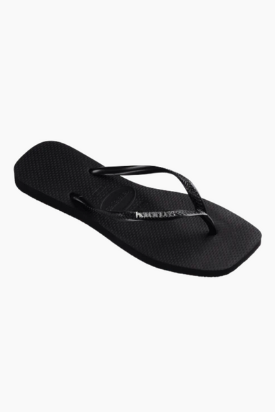 Havaianas Square Logo Metallic Flip Flops - Black/Silver - Havaianas
