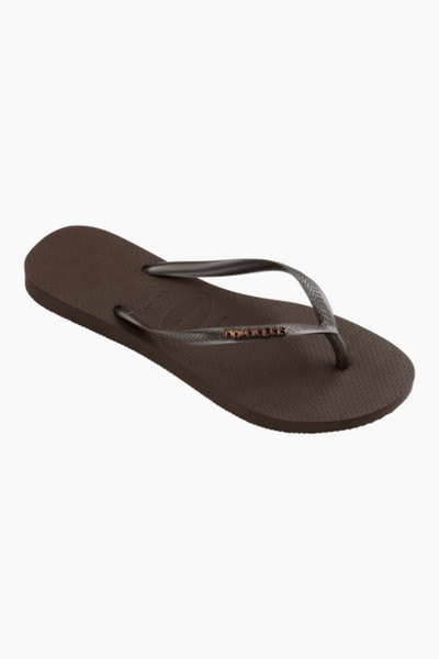 Havaianas Slim Logo Metallic Flip Flops - Dark Brown - Havaianas-1
