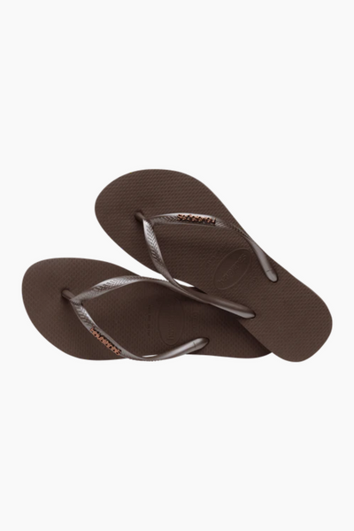 Havaianas Slim Logo Metallic Flip Flops - Dark Brown - Havaianas-2