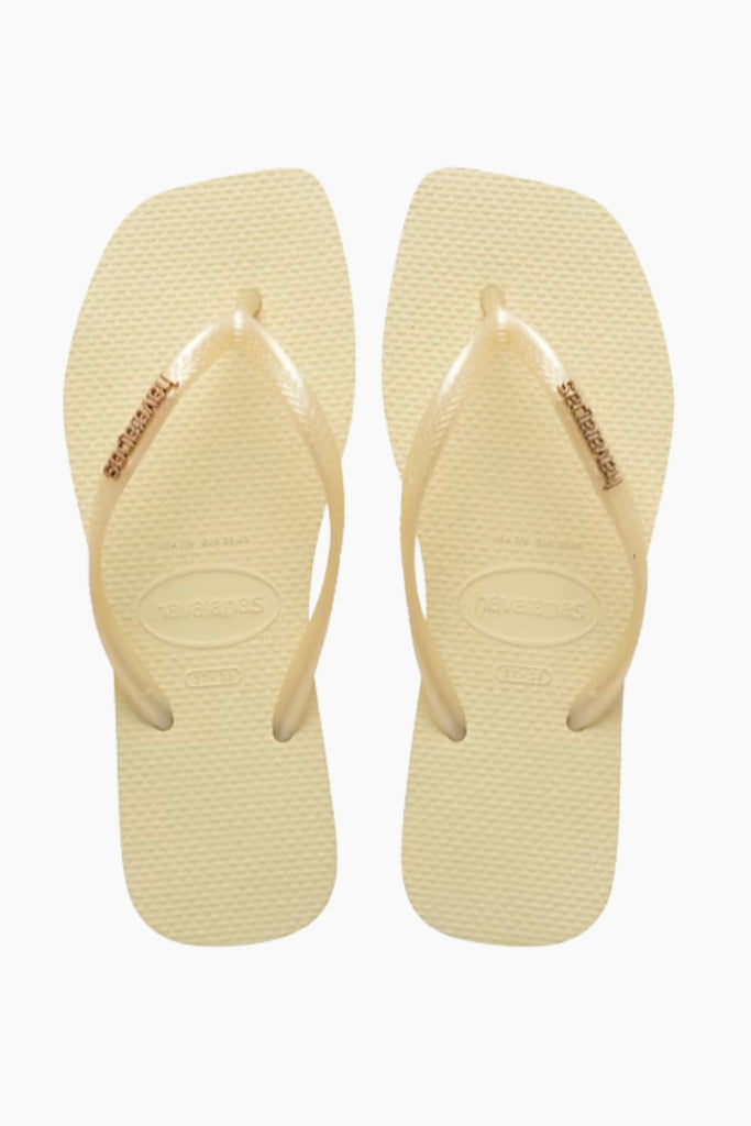 Havaianas Slim Square Logo Metallic Flip Flops - Buttercream - Havaianas
