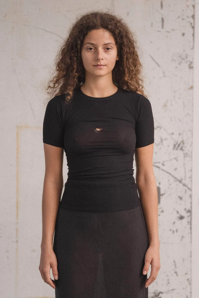 Heart Short Sleeve Cotton Rib - Black - Baserange-1