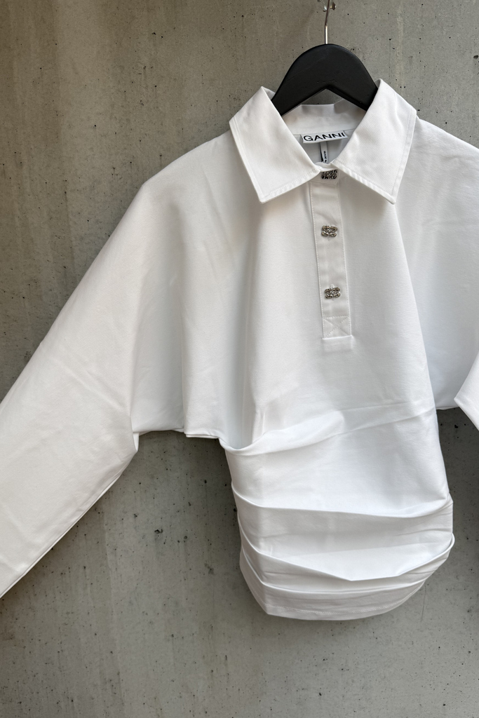 Heavy Stretch Jersey Draped Polo A1170009 - Bright White - GANNI