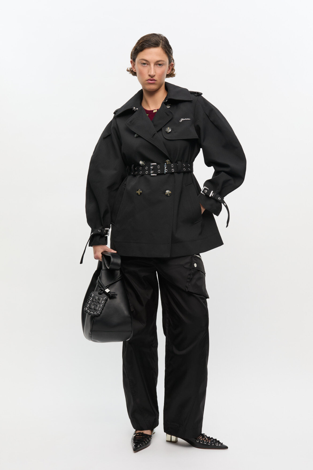 Heavy Twill Midi Trench Coat W0893 - Black - GANNI
