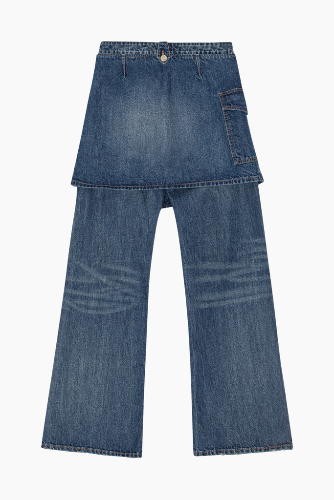 Heavy Washed Denim Flared Skirt Jeans J1562 - Mid Blue Vintage - GANNI
