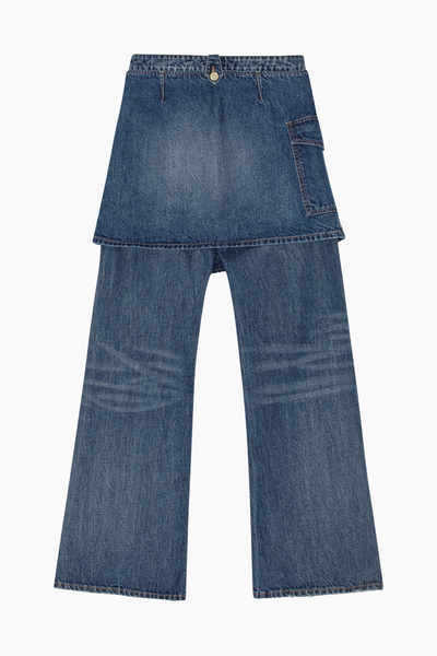 Heavy Washed Denim Flared Skirt Jeans J1562 - Mid Blue Vintage - GANNI