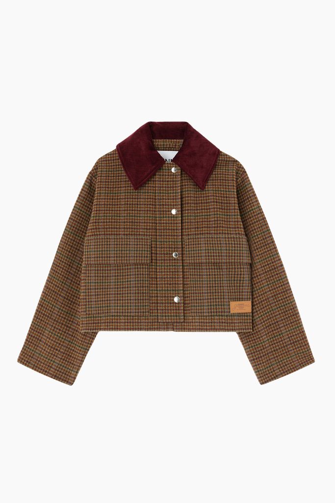 Heavy Check Twill Short Barn Jacket - Multicolour - GANNI