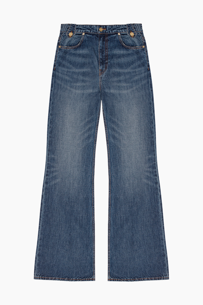 Heavy Washed Denim Flared Skirt Jeans J1562 - Mid Blue Vintage - GANNI