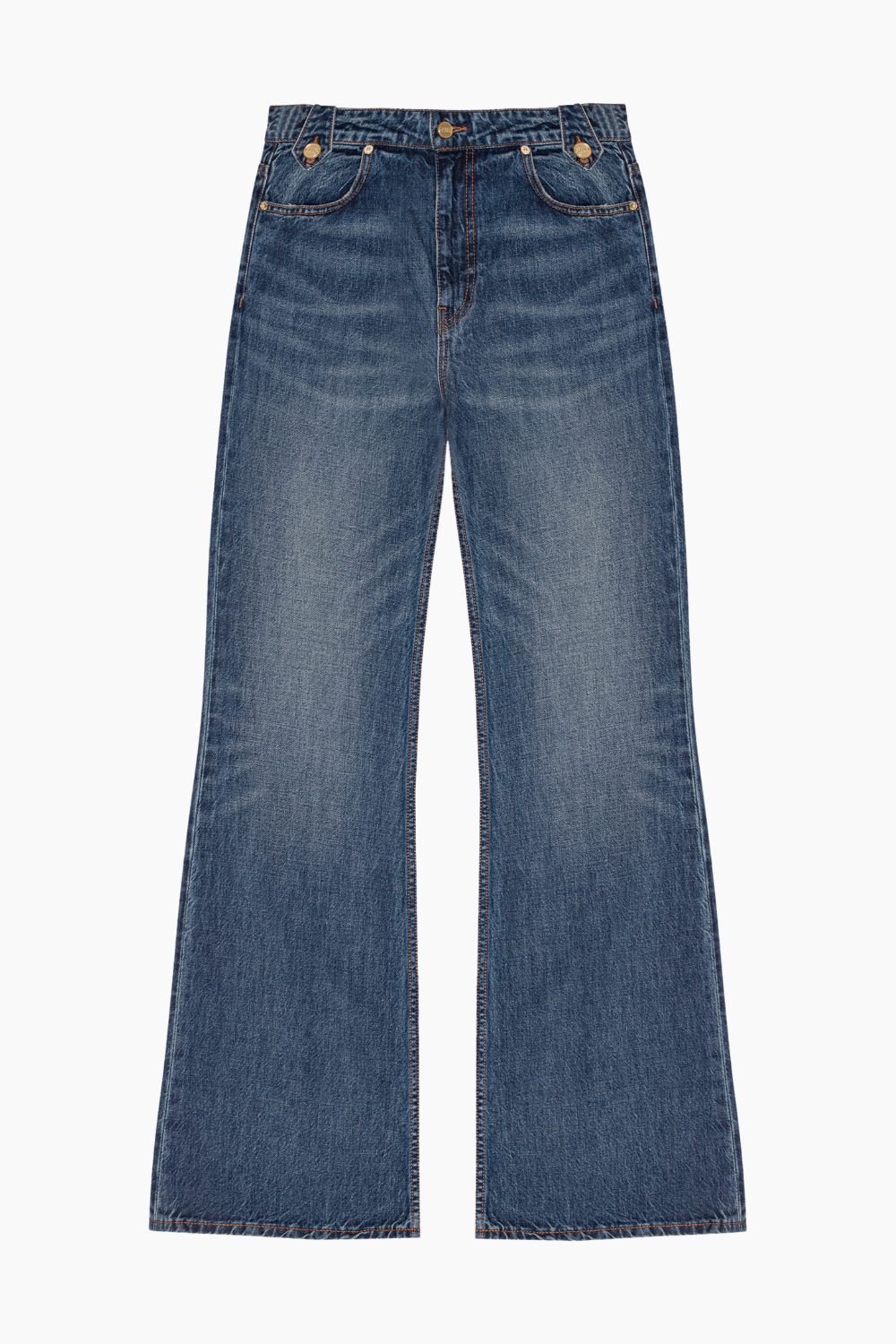 Heavy Washed Denim Flared Skirt Jeans J1562 - Mid Blue Vintage - GANNI