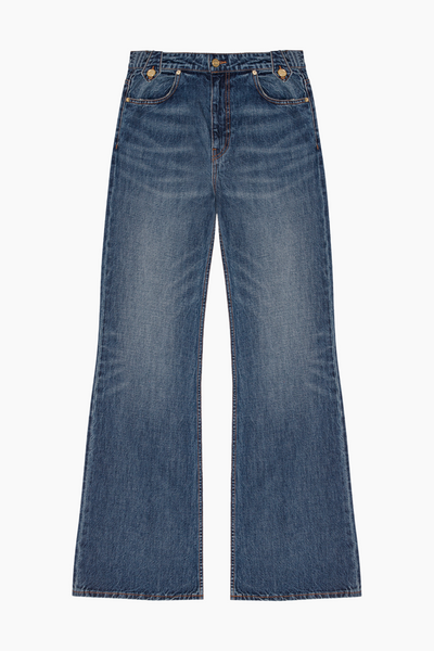 Heavy Washed Denim Flared Skirt Jeans J1562 - Mid Blue Vintage - GANNI