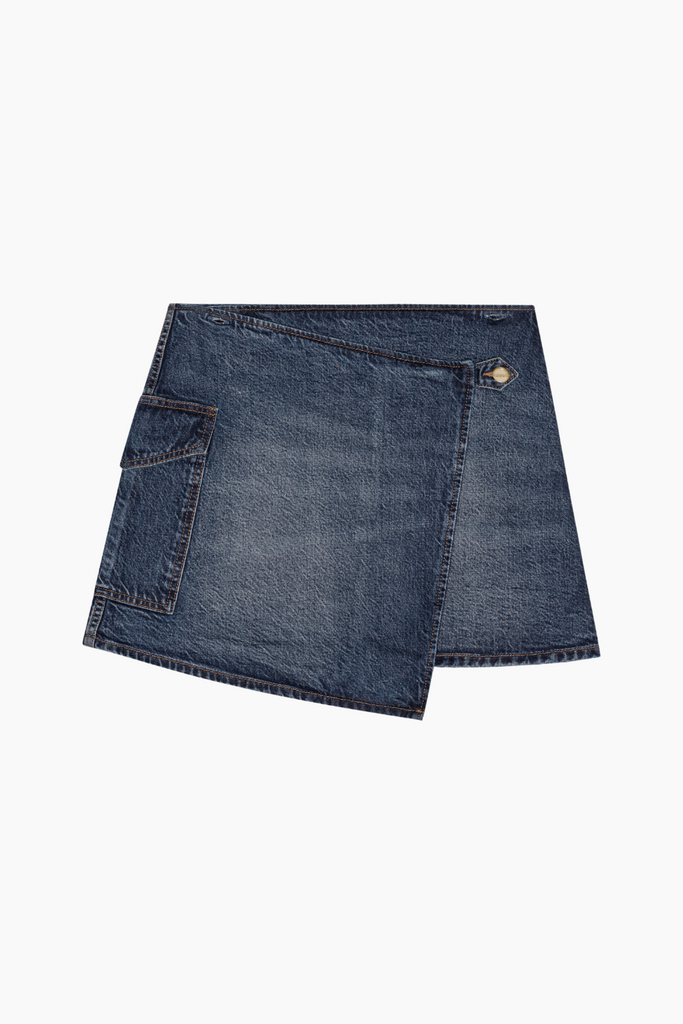 Heavy Washed Denim Flared Skirt Jeans J1562 - Mid Blue Vintage - GANNI