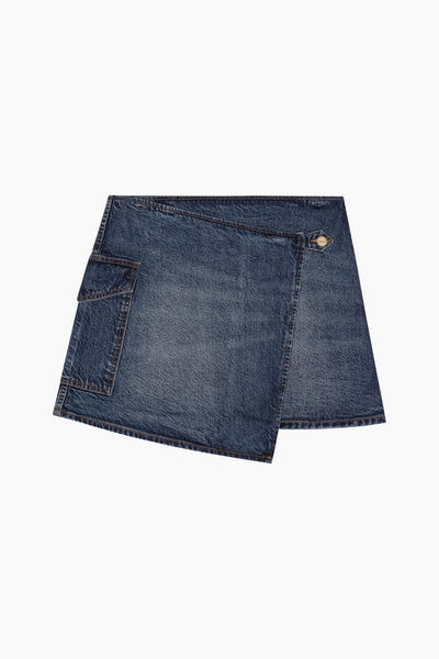 Heavy Washed Denim Flared Skirt Jeans J1562 - Mid Blue Vintage - GANNI